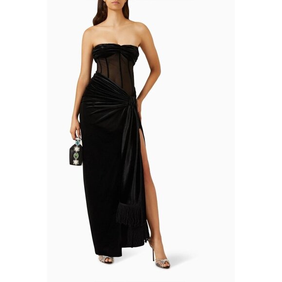 Bronx and Banco Gina Gown in Black Small New Womens Velvet Long Maxi Dress - Picture 12 of 16